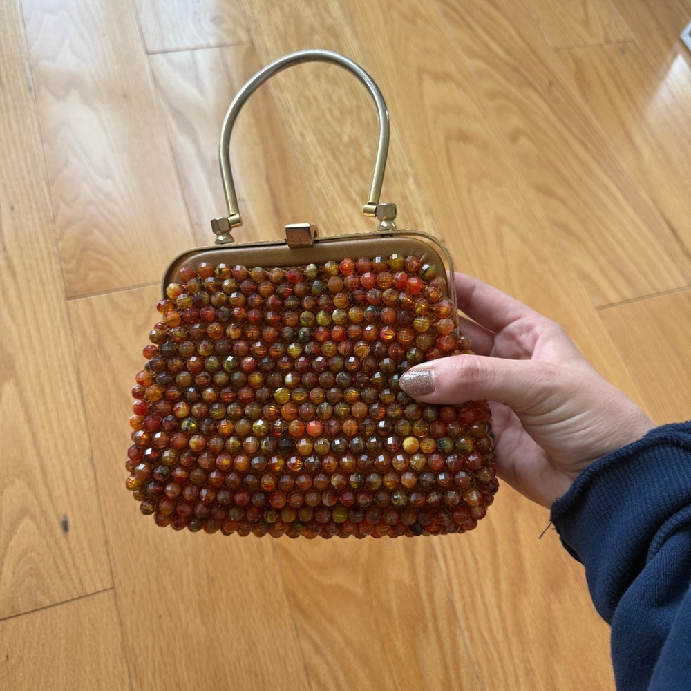 Vintage Beaded Top Handle Bag in Amber Tones